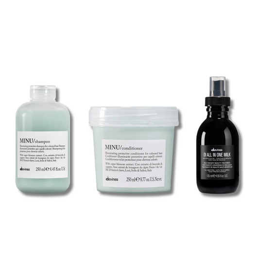 Minu Bundle: Shine &amp; Protection for Color-Treated Hair - Davines hair care at Solvi Salon, Boise, Idaho